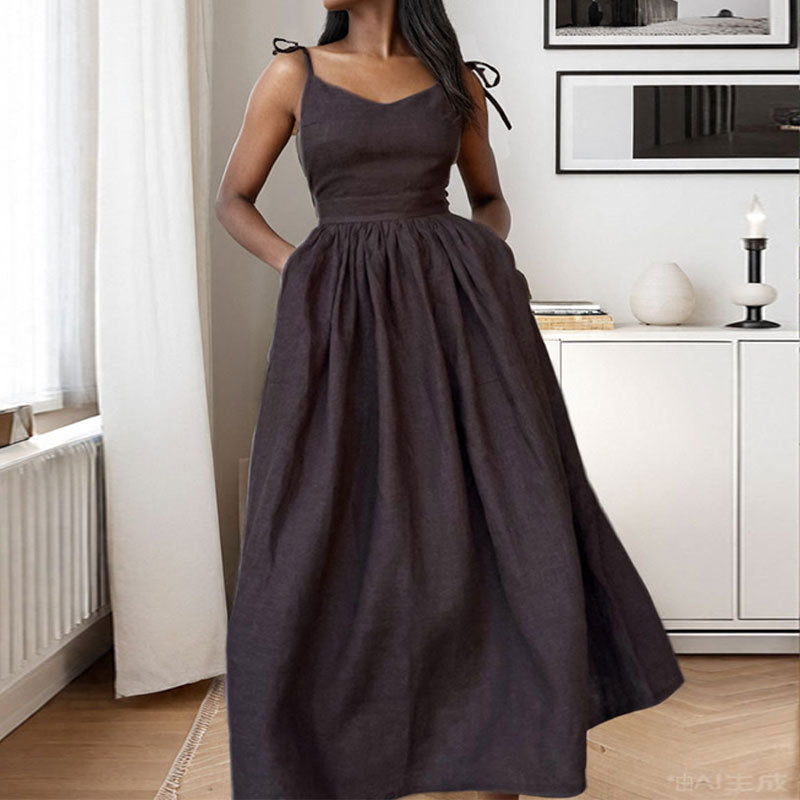 Damen Midikleid V-Ausschnitt Rückenausschnitt Schlitz