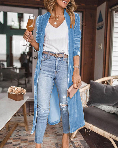 Damen Langärmelige Strickjacke Offen Vorderteil