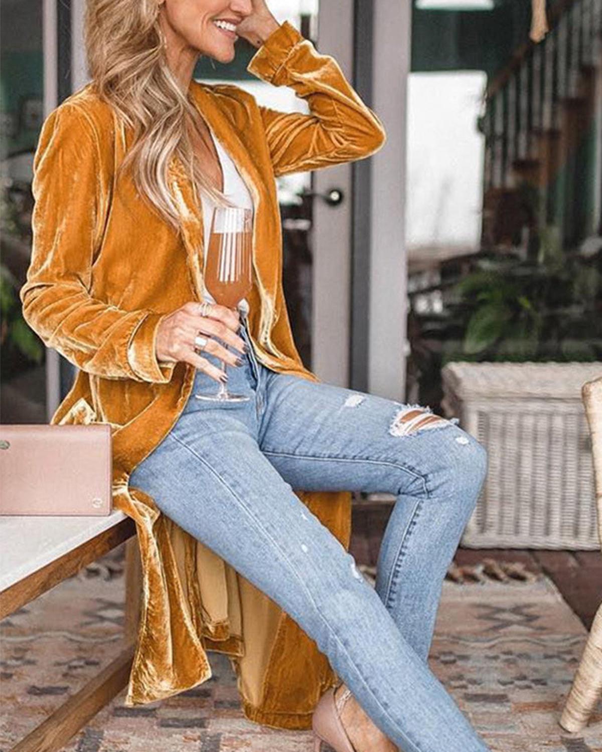 Damen Langärmelige Strickjacke Offen Vorderteil