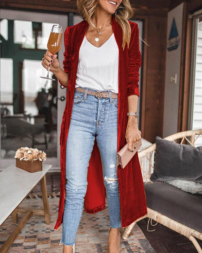 Damen Langärmelige Strickjacke Offen Vorderteil
