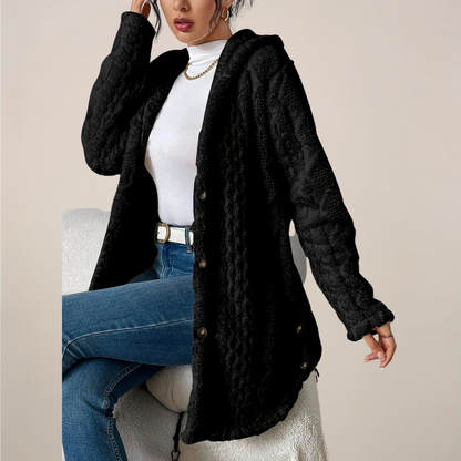 Damen Kapuzenjacke Lang Mit Strukturierter Optik