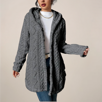 Damen Kapuzenjacke Lang Mit Strukturierter Optik - Eveloria
