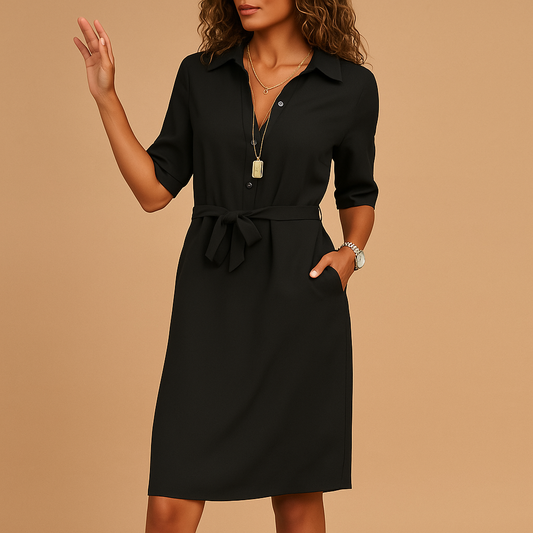 Damen Frühjahrskleid Hemdbluse mit Gürtel - Eveloria