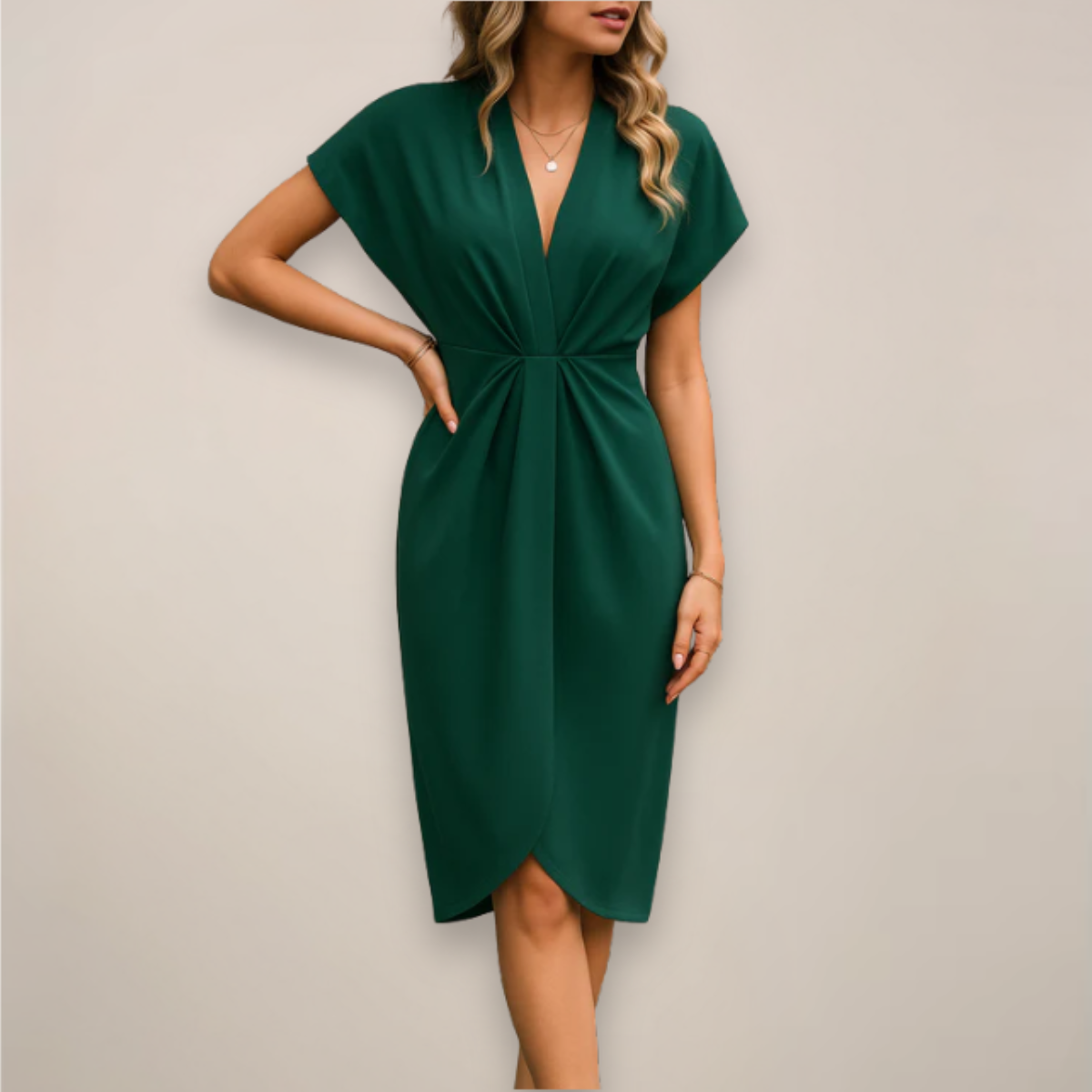 Damen Midikleid Mit Schlitz Kurzarm