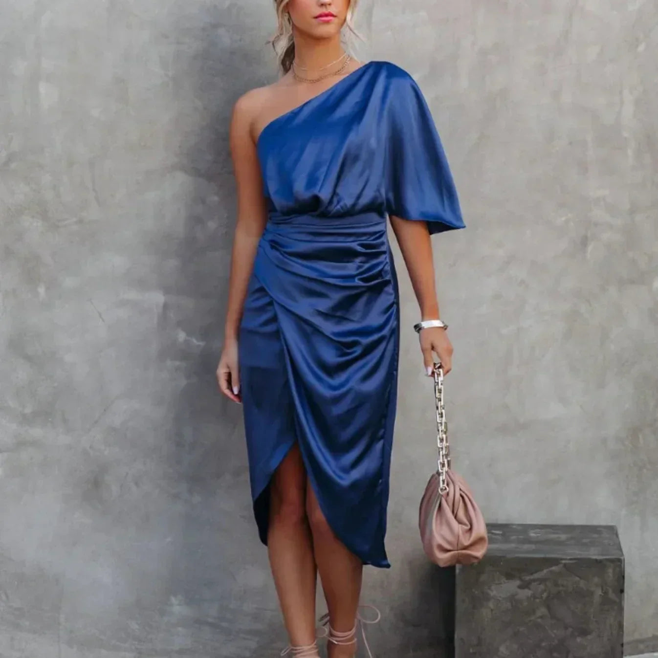 Damen One-Shoulder-Minikleid Wickelstil