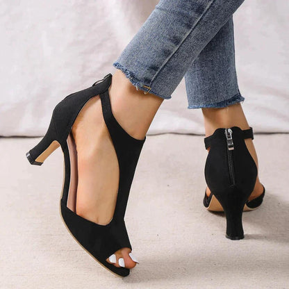 Damen High Heels Offener Zehenbereich Reißverschluss