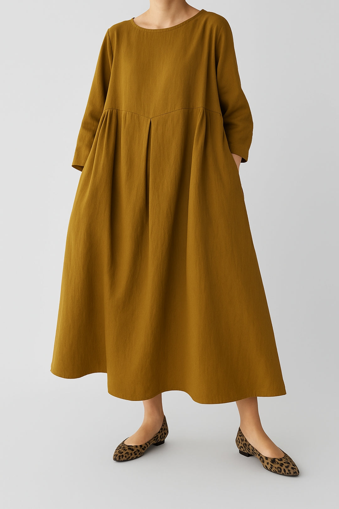 Damen Midikleid Lässig Vorderfalten