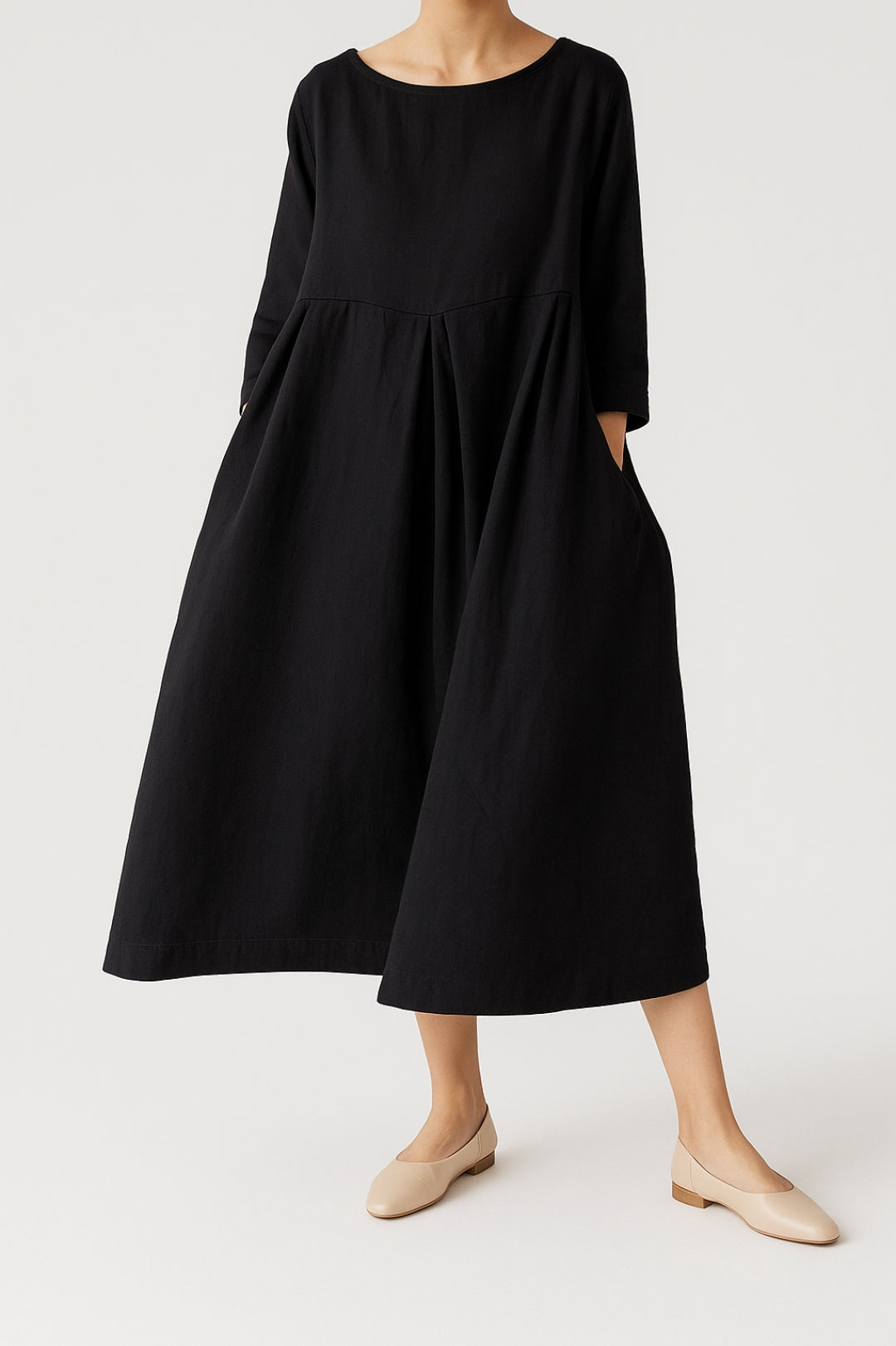Damen Midikleid Lässig Vorderfalten