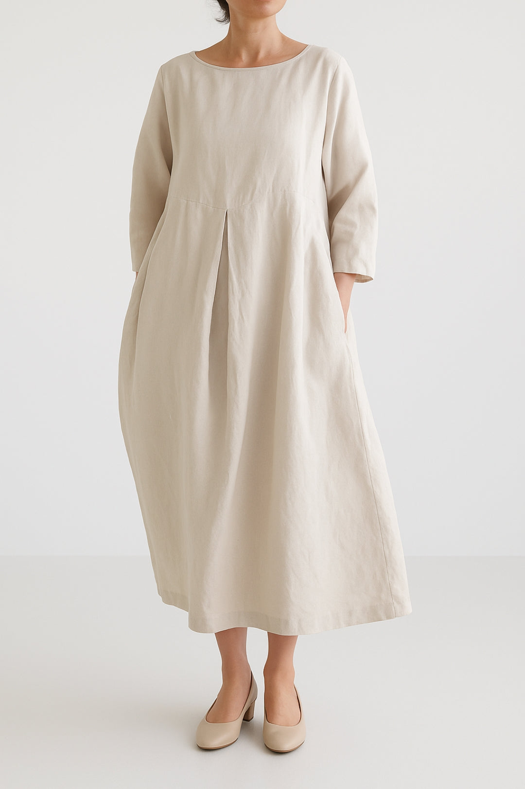 Damen Midikleid Lässig Vorderfalten