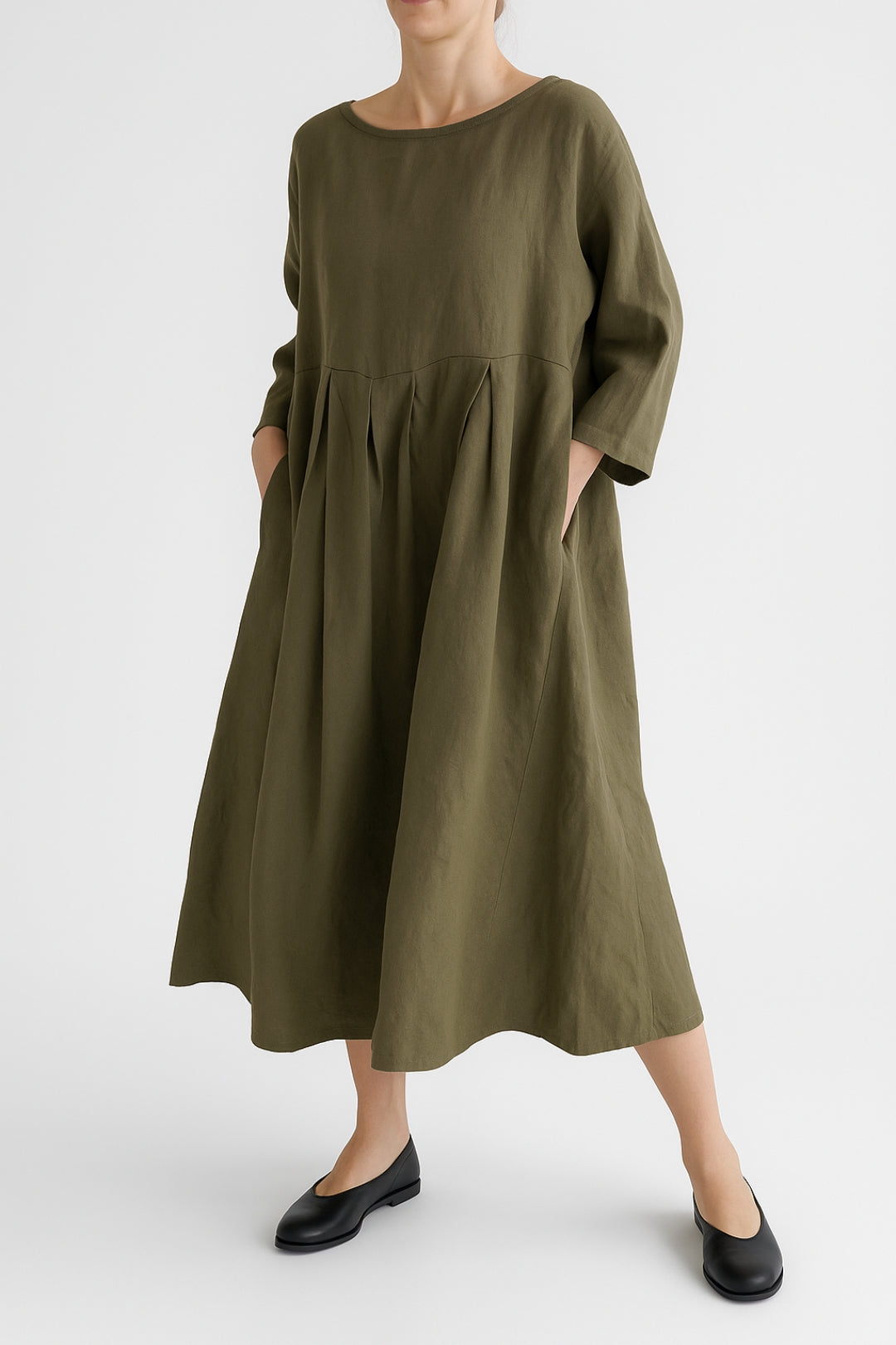 Damen Midikleid Lässig Vorderfalten - Eveloria