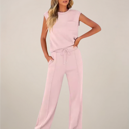Damen Ärmelloses Mit Kordelzug Hose Set
