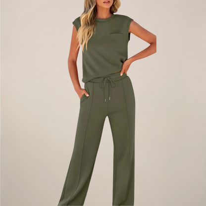 Damen Ärmelloses Mit Kordelzug Hose Set