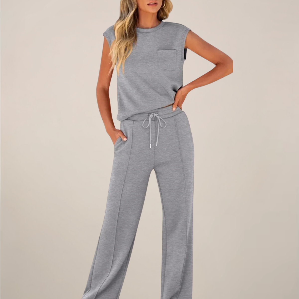 Damen Ärmelloses Mit Kordelzug Hose Set