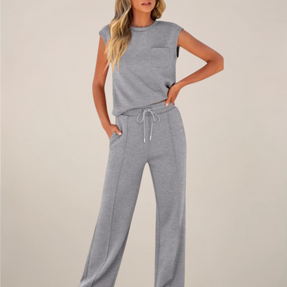 Damen Ärmelloses Mit Kordelzug Hose Set