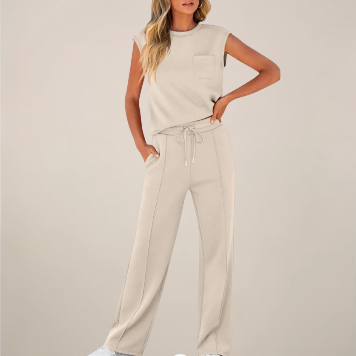 Damen Ärmelloses Mit Kordelzug Hose Set