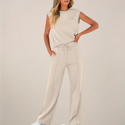 Damen Ärmelloses Mit Kordelzug Hose Set