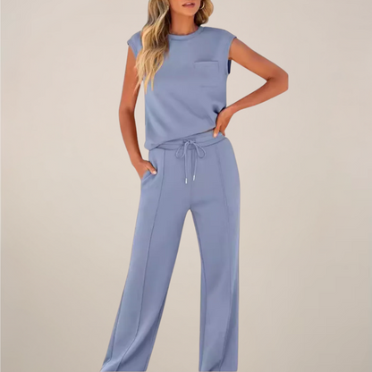 Damen Ärmelloses Mit Kordelzug Hose Set