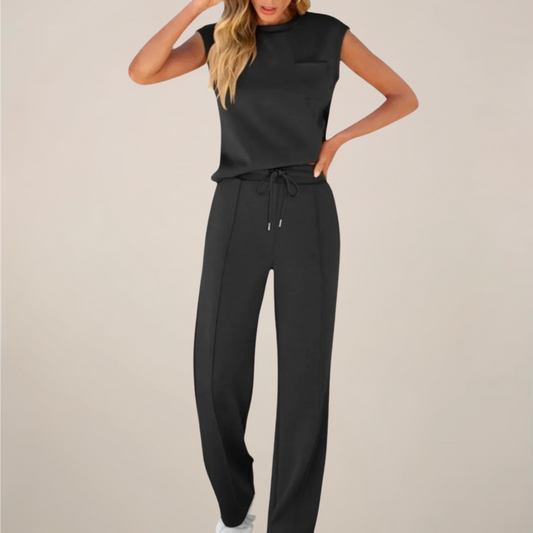 Damen Ärmelloses Mit Kordelzug Hose Set - Eveloria