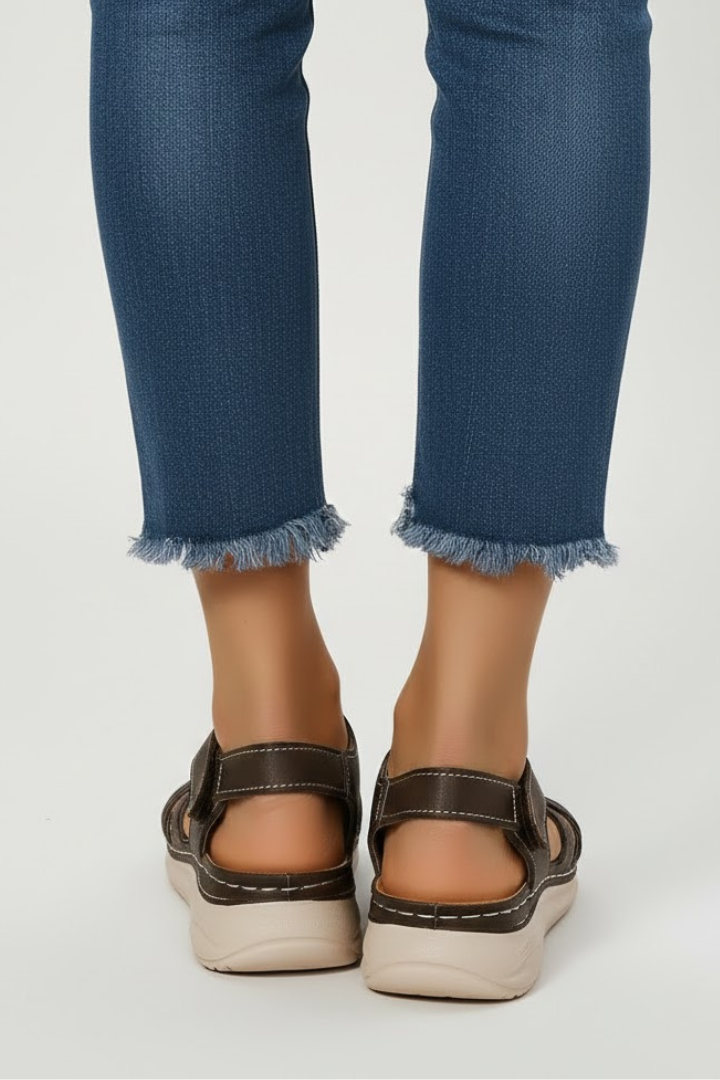 Damen Retro-Riemchensandalen Schnallenverschluss