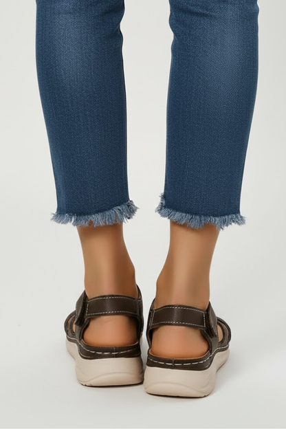 Damen Retro-Riemchensandalen Schnallenverschluss