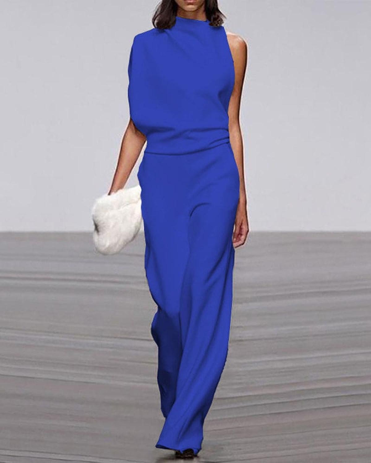Viviane Damen Jumpsuit Weites Bein Einer Schulter
