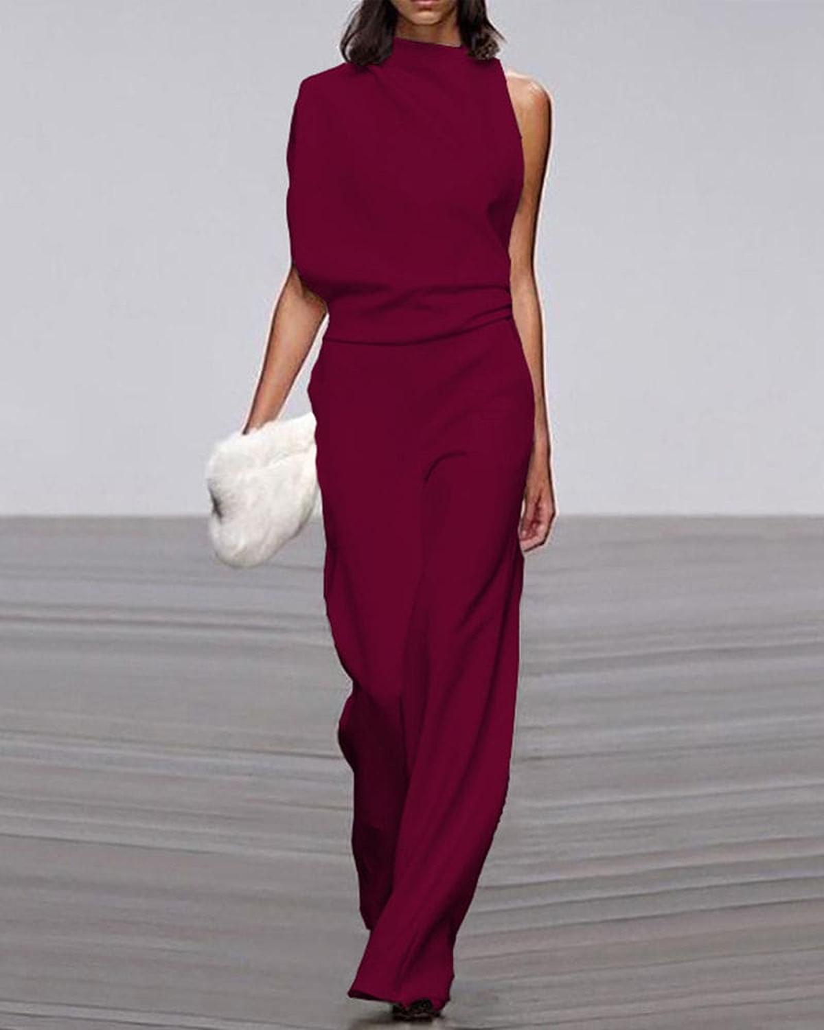 Viviane Damen Jumpsuit Weites Bein Einer Schulter