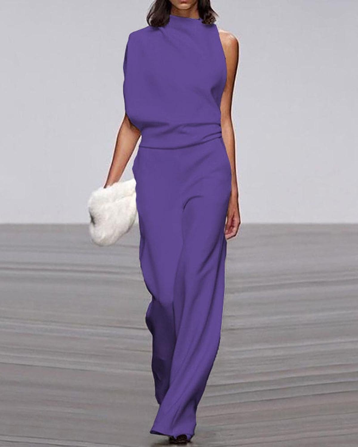 Viviane Damen Jumpsuit Weites Bein Einer Schulter