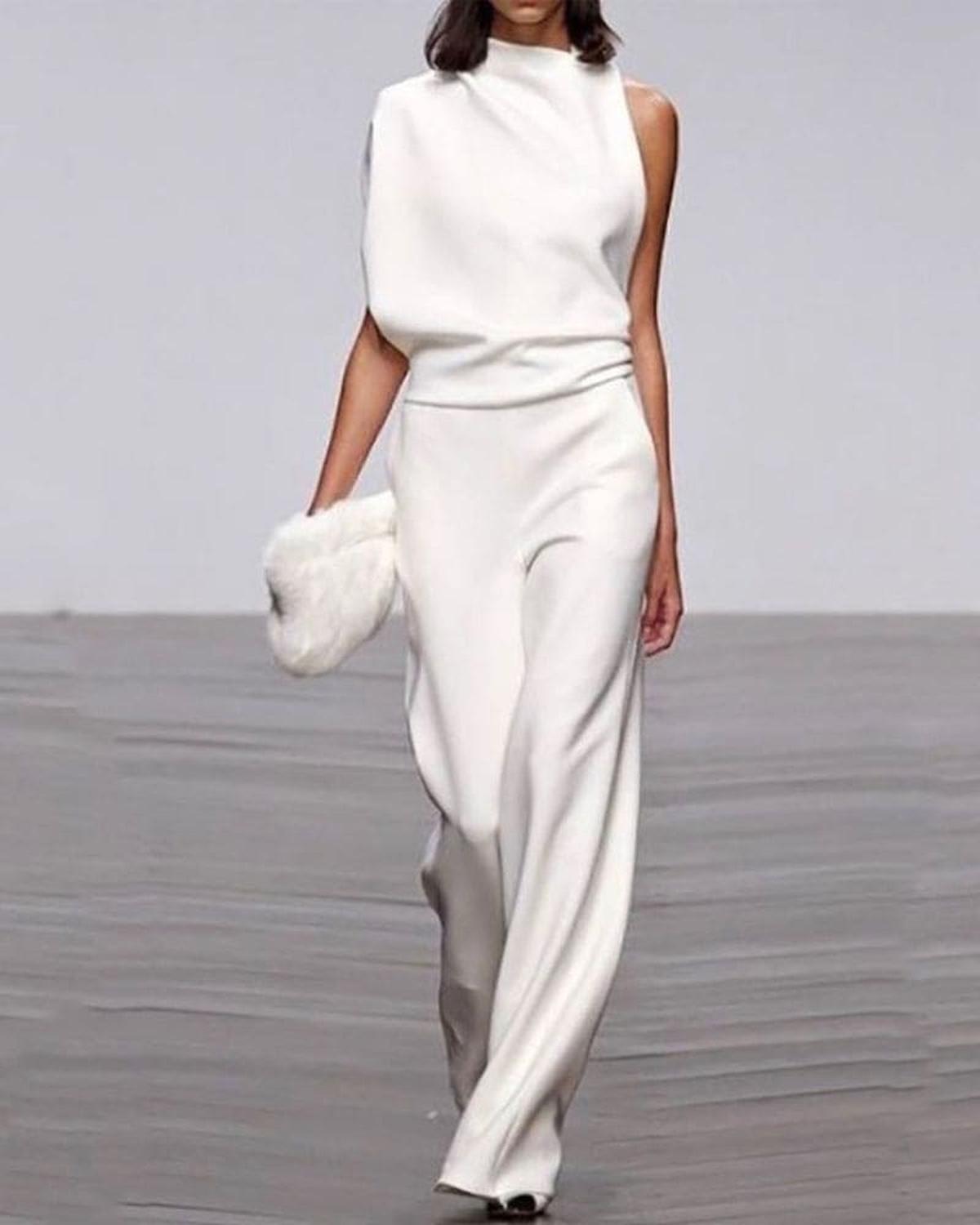 Viviane Damen Jumpsuit Weites Bein Einer Schulter - Eveloria