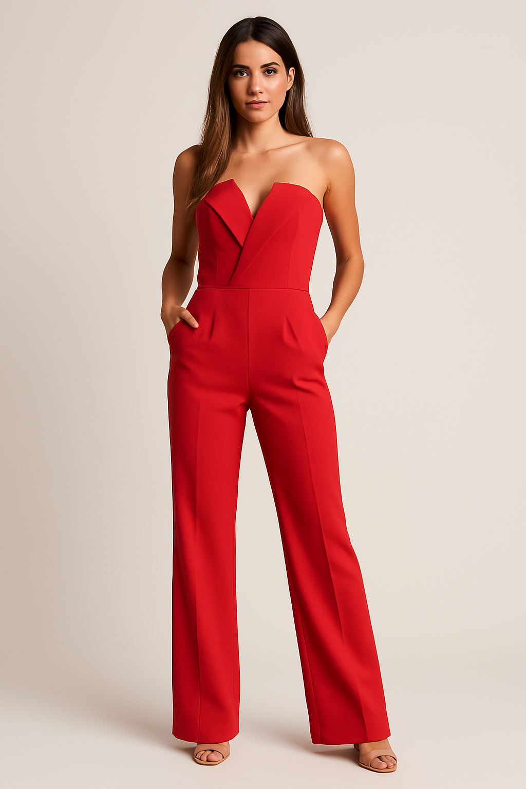Damen Trägerloser Einteiler Jumpsuit V-Ausschnitt