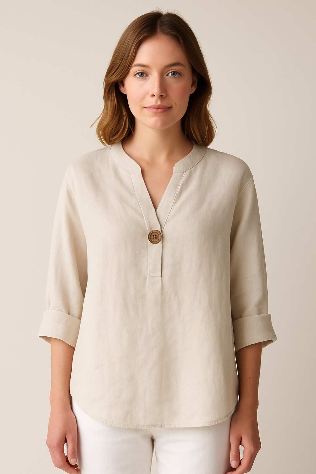 Damen Bluse V-Ausschnitt Knopfdetails Locker Sitzend - Eveloria