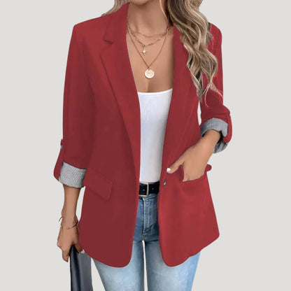 Damen Maßgeschneiderter Einreihiger Blazer Hochgekrempelte Ärmel