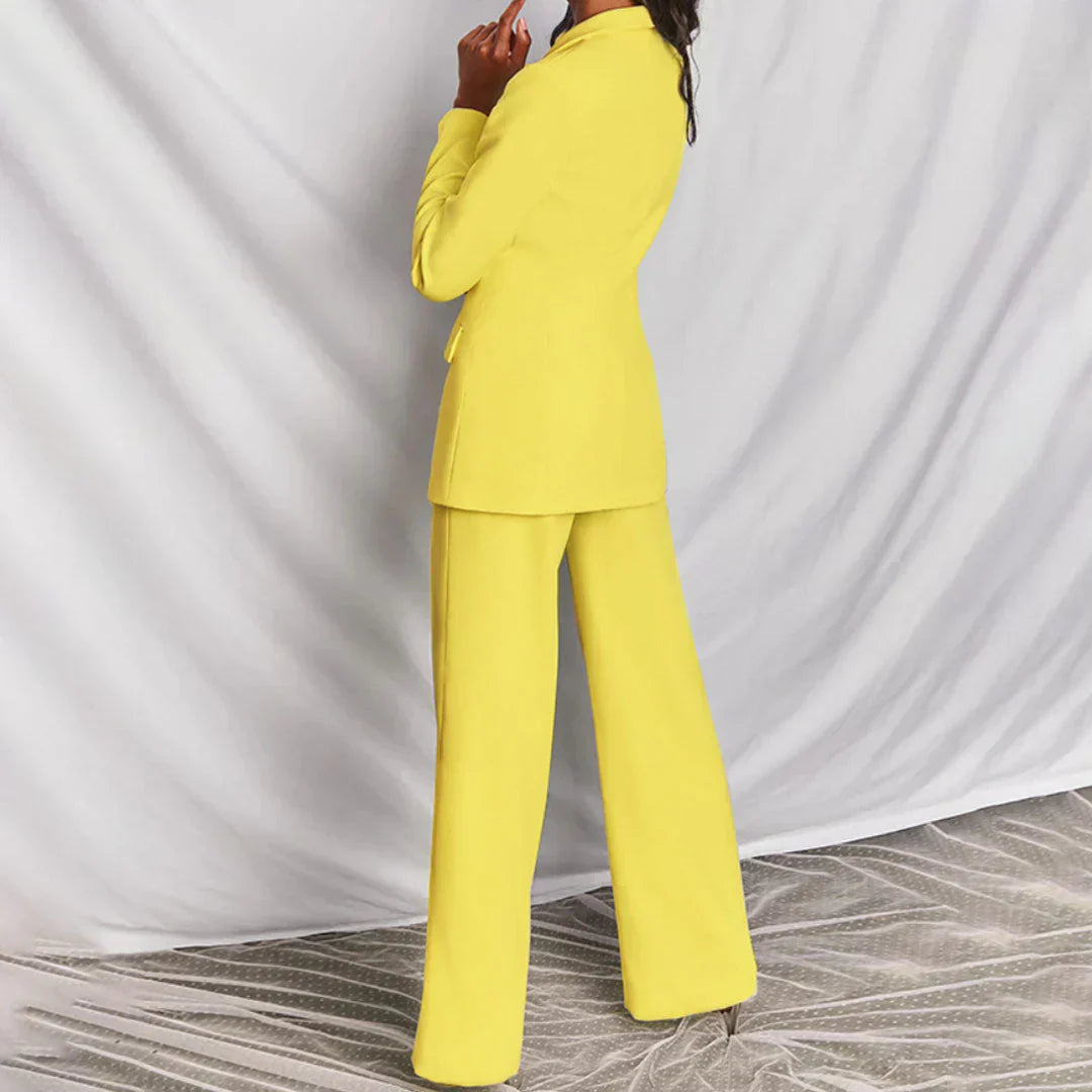 Damen Hosenanzug Longline-Blazer Weites Bein Strukturiert