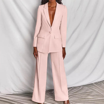 Damen Hosenanzug Longline-Blazer Weites Bein Strukturiert