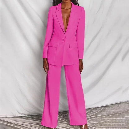 Damen Hosenanzug Longline-Blazer Weites Bein Strukturiert