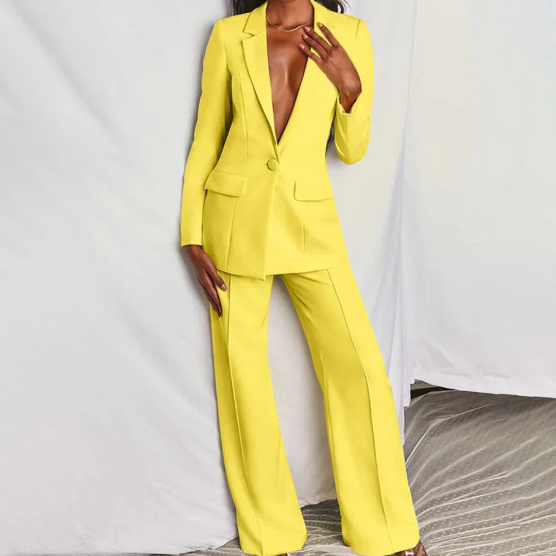 Damen Hosenanzug Longline-Blazer Weites Bein Strukturiert - Eveloria