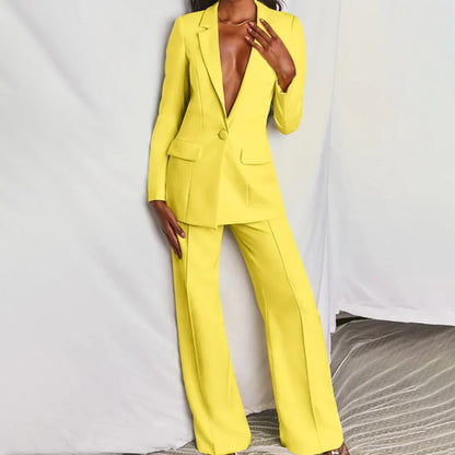Damen Hosenanzug Longline-Blazer Weites Bein Strukturiert - Eveloria