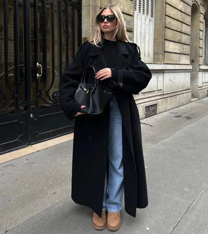 Damen Wollmantel Oversized Lang Winter