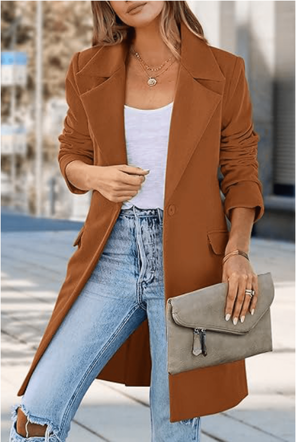 Eveloria Damen Langer Mantel Wollmischung Lässig Beige