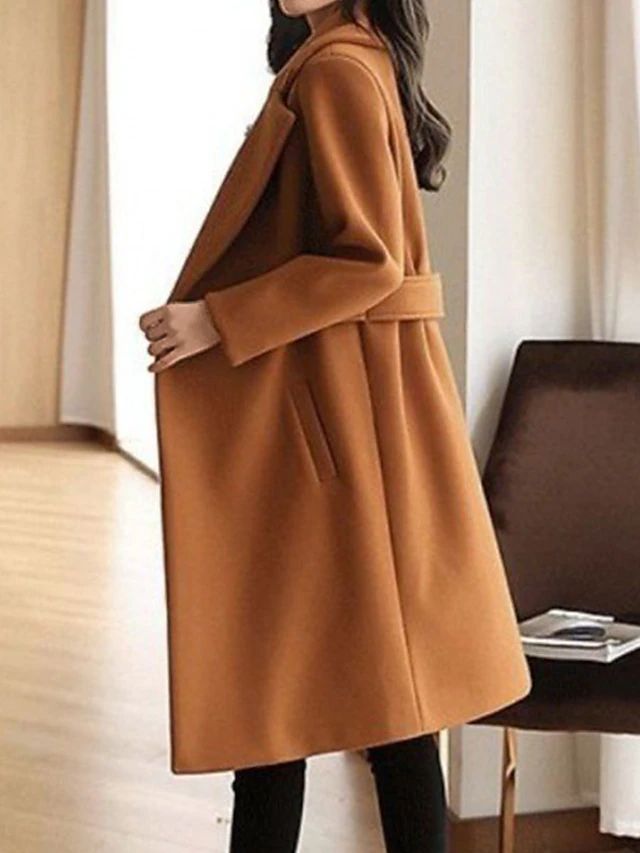 Damen Wollmantel Gürteldesign Lang - Eveloria