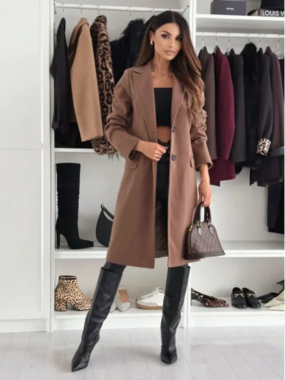 Damen Wolljacke Minimalistisch Beige Winter - Eveloria