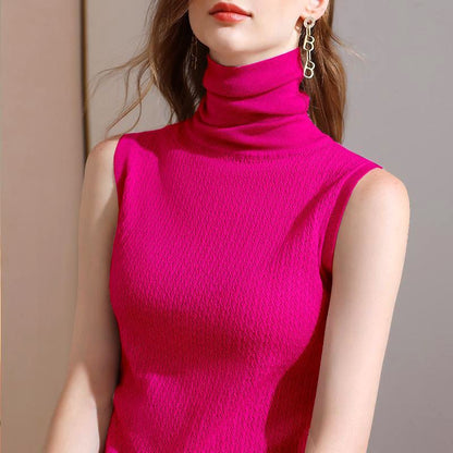 Eveloria Damen Ärmelloser Pullover Hochgeschlossen