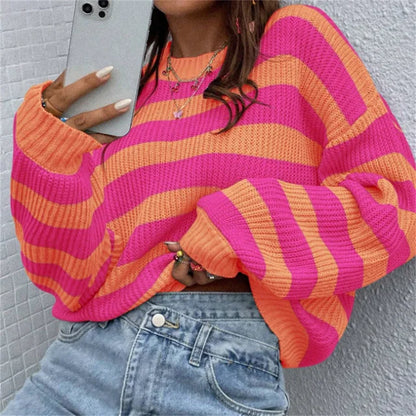 Damen Herbstgestreifte Pullover Perfekter Schnitt
