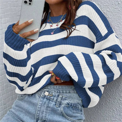 Damen Herbstgestreifte Pullover Perfekter Schnitt