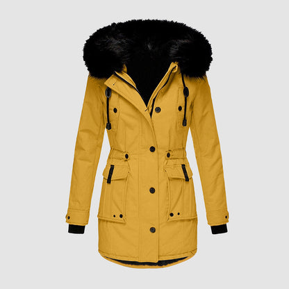Damen Winterjacke Lang Kunstfellbesatz