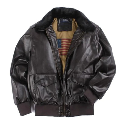 Herren Lederjacke Vintage Reißverschluss Rippbündchen Schwarz - Eveloria