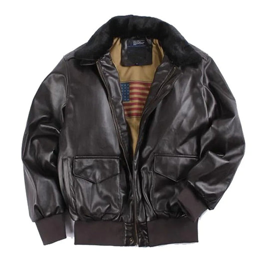 Herren Lederjacke Vintage Reißverschluss Rippbündchen Schwarz - Eveloria