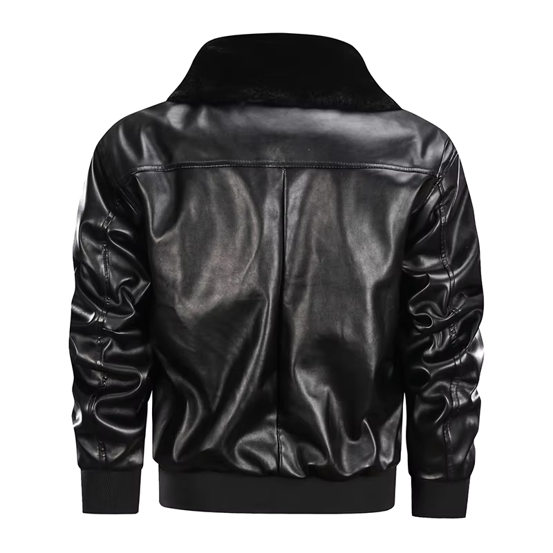Herren Lederjacke Vintage Reißverschluss Rippbündchen