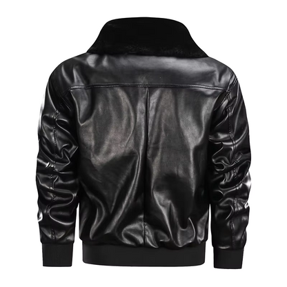 Herren Lederjacke Vintage Reißverschluss Rippbündchen