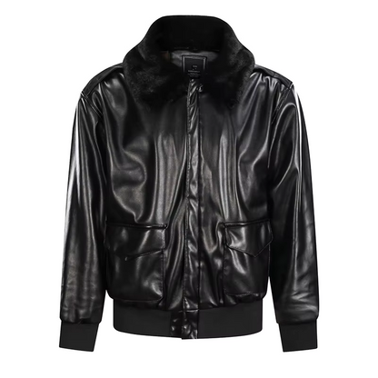 Herren Lederjacke Vintage Reißverschluss Rippbündchen