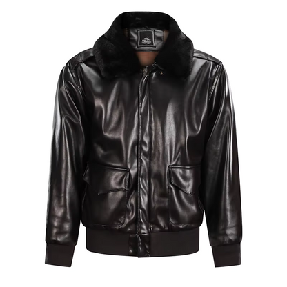 Herren Lederjacke Vintage Reißverschluss Rippbündchen